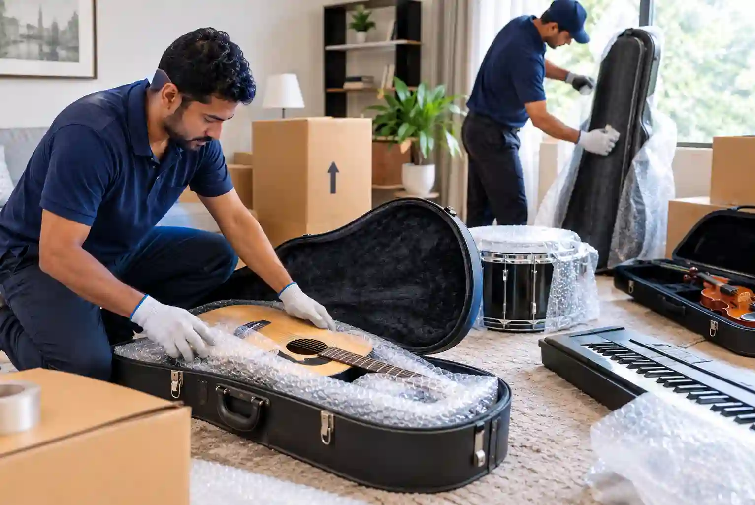 Packing and Moving Musical Instruments Safely with Protective Bubble Wrap and Instrument Cases